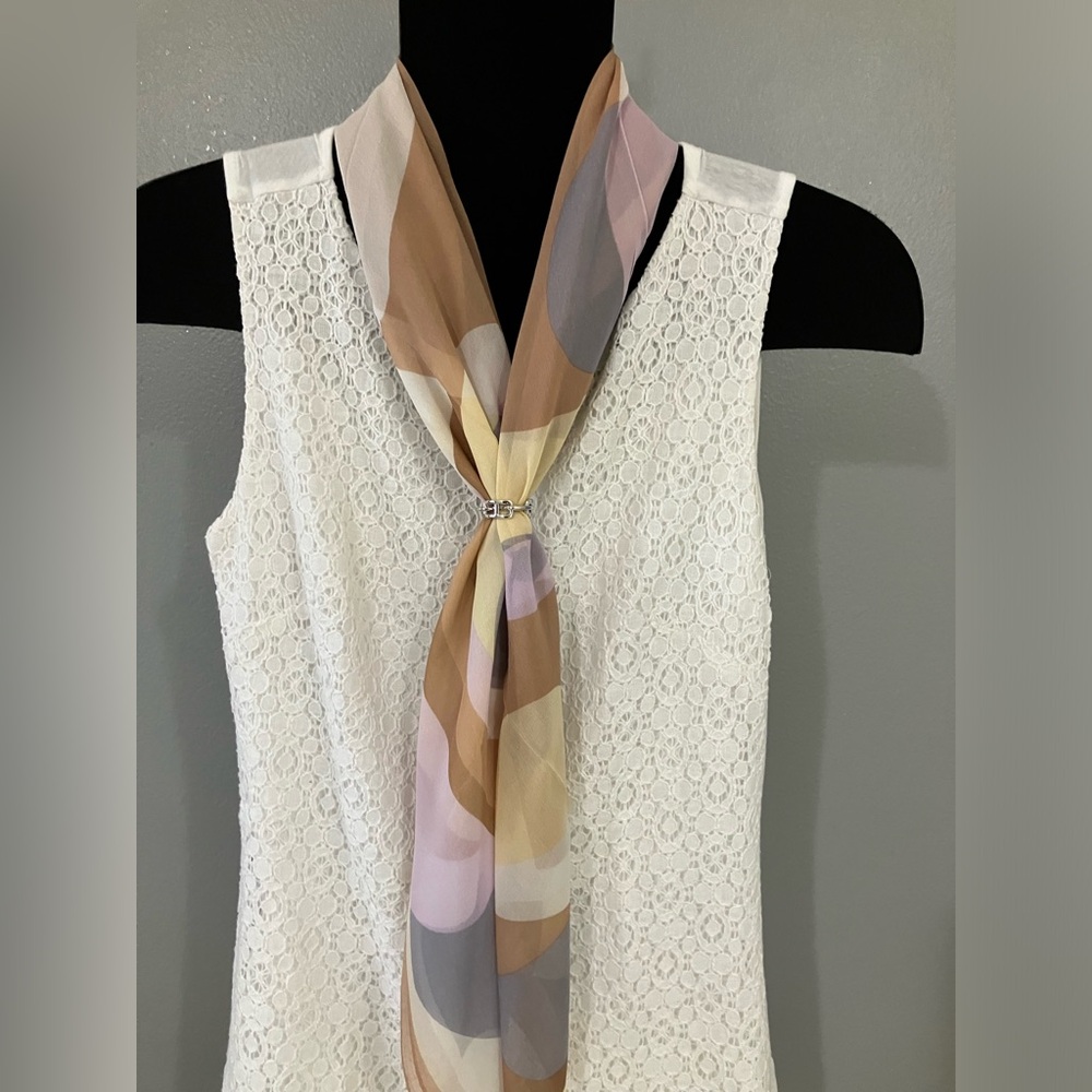 100% Silk scarf large camel grey cream - Picture 4 of 10